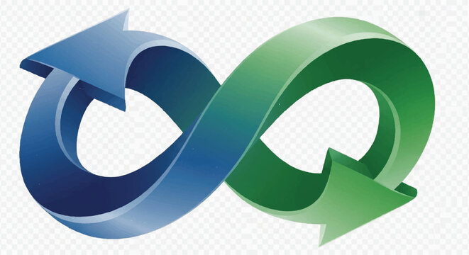 Green and Blue Gradient Infinite Arrow Loop Symbol Representing Sustainable Energy and Recycling Process