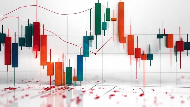 Abstract Financial Data Visualization Of Market Trend Dynamics Against White Backdrop