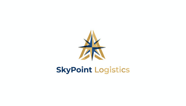 SkyPoint Logistics company logo with abstract star or compass rose shape, isolated white background.