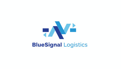 Abstract Blue Interconnected Arrows Network Logo Design for Logistics and Connectivity Services on isolated white background