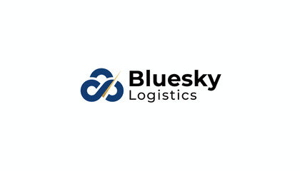 Obraz premium Abstract Blue Infinity Loop Logo Design for Logistics and Supply Chain Services on isolated white background