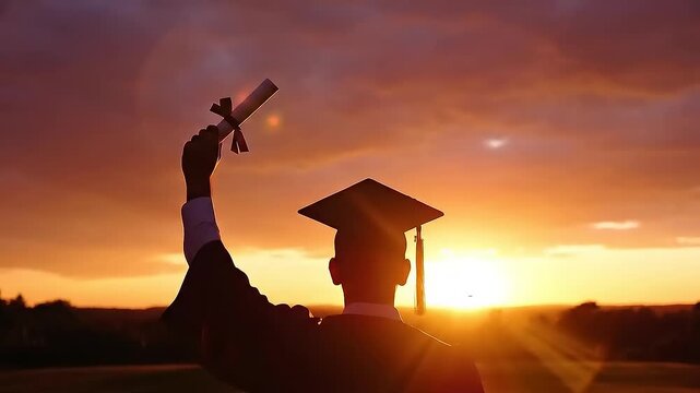 Graduate Celebrating Achievement at Sunset Ceremony.