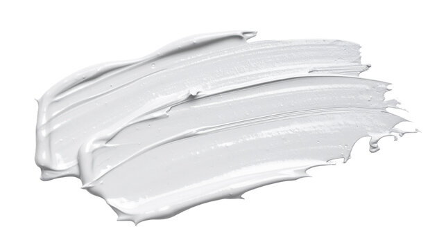 White clay mask smear isolated on transparent background. Cosmetic cream face pack swatch top view.
