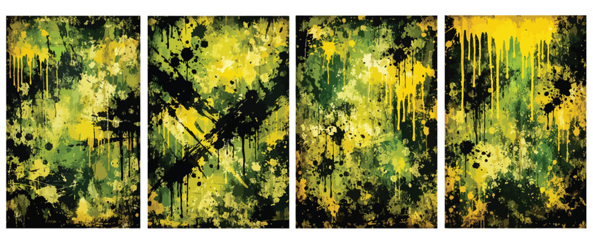 yellow green  grunge punk backgrounds featuring distressed and rough texture ,paint drips , ink splatters .vector  illustration .
