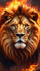 Fototapeta premium A lion's face engulfed in flames