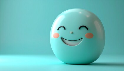 Cheerful, cartoonish egg with rosy cheeks and a happy smile against blue
