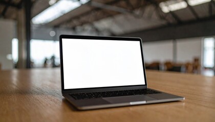 Fototapeta premium Laptop with blank screen on table 