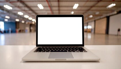 Fototapeta premium Laptop with blank screen on table 