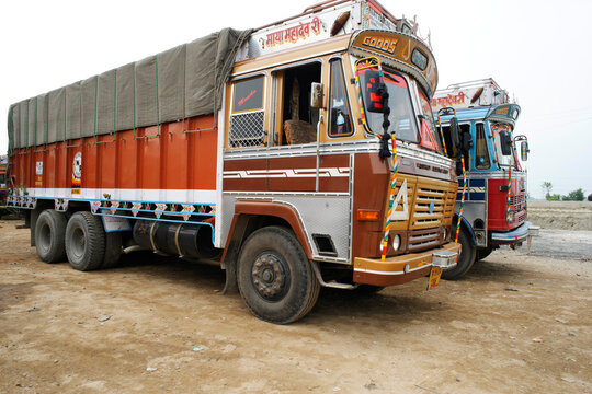 red truck on the road