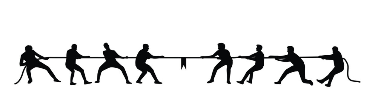 tug of war silhouette, business competition and leadership concept