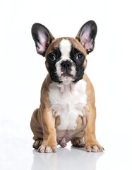 Fototapeta premium A brown and white puppy with a black face and large ears