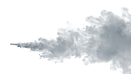 Digitally created plume of translucent white smoke, emanating from a point, isolated on black