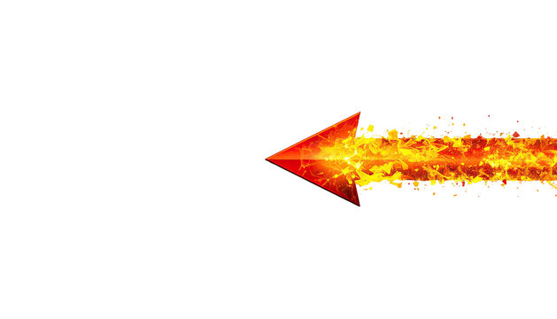 Fiery red arrow, bursting with flames, points towards the right on black background