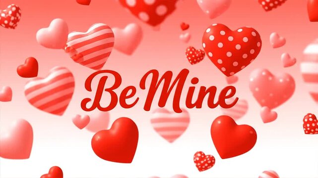 Floating hearts with be mine text romantic love concepts in red and white