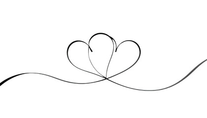 Three minimalist hearts entwined, drawn with a single continuous line, on a black background