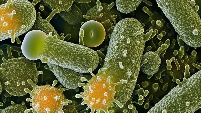 Microscopic View of Bacteria and Viruses.