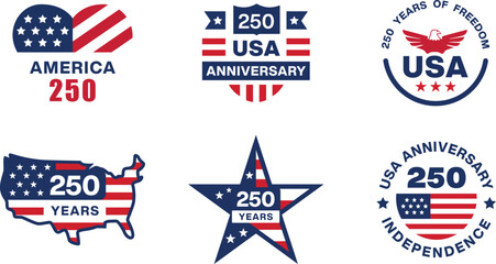 USA 250 Years Independence Anniversary Minimal Vector Icon Set © Annamorphosis