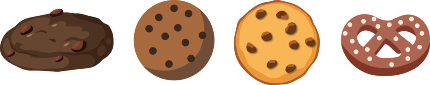 Vector illustration set of cookies and biscuits with chocolate chip sandwich and assorted sweet bakery treats