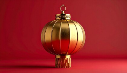 Ornate gold lantern against a red backdrop, illuminated