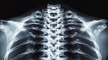 X-ray image showing human ribcage and spine, illustrating medical imaging technology