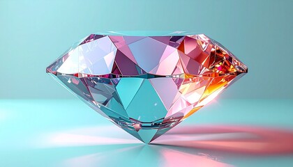 A dazzling gem sparkles against a pale blue background, reflecting light
