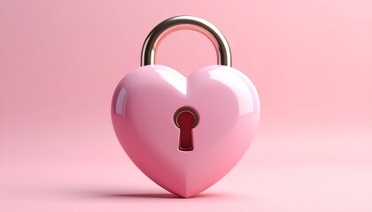 A pink heart-shaped padlock with a golden arch set on a pink surface