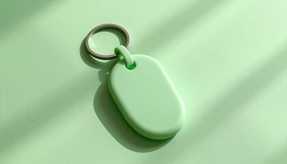 Soft green oval keychain, shadow, ring, on matching green surface
