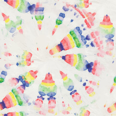 Fototapeta premium Tie Dye Rainbow Swirl. 1960 Stripe Pattern. Vector Rainbow Batik. Unicorn Swirl Background. Seamless Tie Dye. Psychedelic Spiral Watercolor. Swirl Pattern. Red Tie Dye. Tshirt Tiedye Pattern.