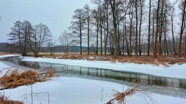 Winter on the small Grabia River in central Poland.