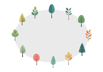 木の楕円形フレーム　樹木の手描き風イラスト　北欧風