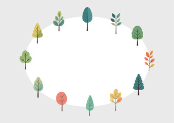 木の楕円形フレーム　樹木の手描き風イラスト　北欧風