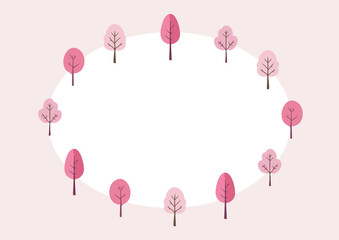 桜の楕円形フレーム　桜の木の手描き風イラスト　北欧風