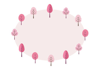 桜の楕円形フレーム　桜の木の手描き風イラスト　北欧風