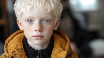 Young child boy. Pale skin - albino, albinism concept.