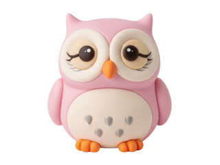 Obraz premium Adorable pink owl figurine with large eyes and orange beak isolated on transparent background