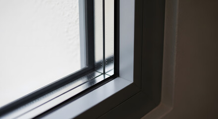 Obraz premium Macro Detail of Modern Grey Window Frame with Double Glazed Glass and Seal