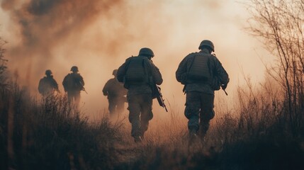 Young military soldiers during military maneuver training.