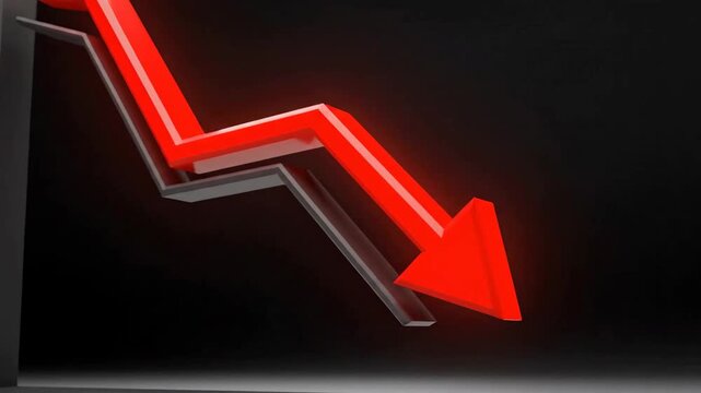Abstract illustration of descending red arrow with dark background reflecting downward trend in business or finance