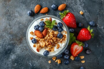Healthy yogurt bowl with berries and granola
