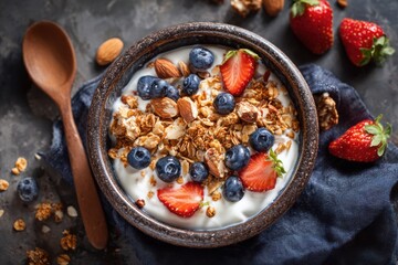Healthy yogurt bowl with berries and granola