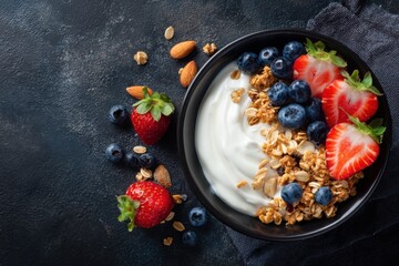 Healthy yogurt bowl with berries and granola