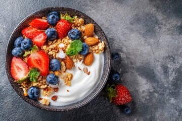 Healthy yogurt bowl with berries and granola