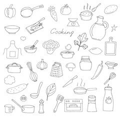 Hand Drawn Cooking Doodles Set &ndash; Kitchen Utensils and Food Line Art