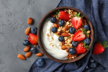 Healthy yogurt bowl with berries and granola