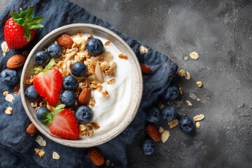 Healthy yogurt bowl with berries and granola