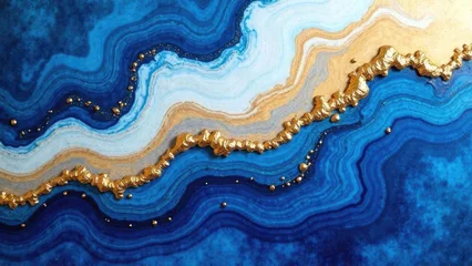 Crédence de cuisine Cristaux Abstract blue-gold agate texture from epoxy resin with frozen waves. Realistic shale rock imitation for designer surfaces and decor  © Svetlana Leuto