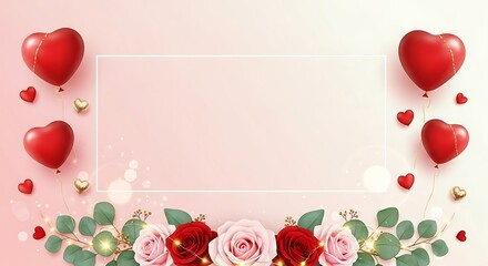 Valentine's day background with heart balloons and roses