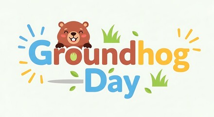 Groundhog day cartoon logo with burrowing animal