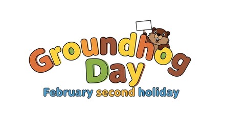 Groundhog day holiday logo with cartoon groundhog