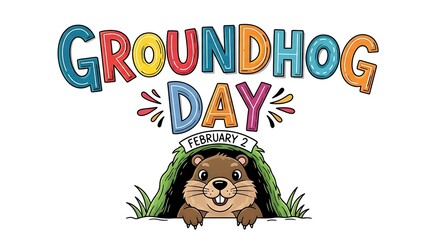 Groundhog day celebration with smiling groundhog